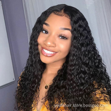Cambodia Natural Black 150% Density Unprocessed Virgin Human Hair Water Wave 4x4 Transparent Lace Closure Wig with Baby Hair
